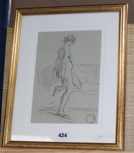 Franklin White (1892-1975), charcoal drawing, Standing nude, studio stamp, 25 x 17.5cm